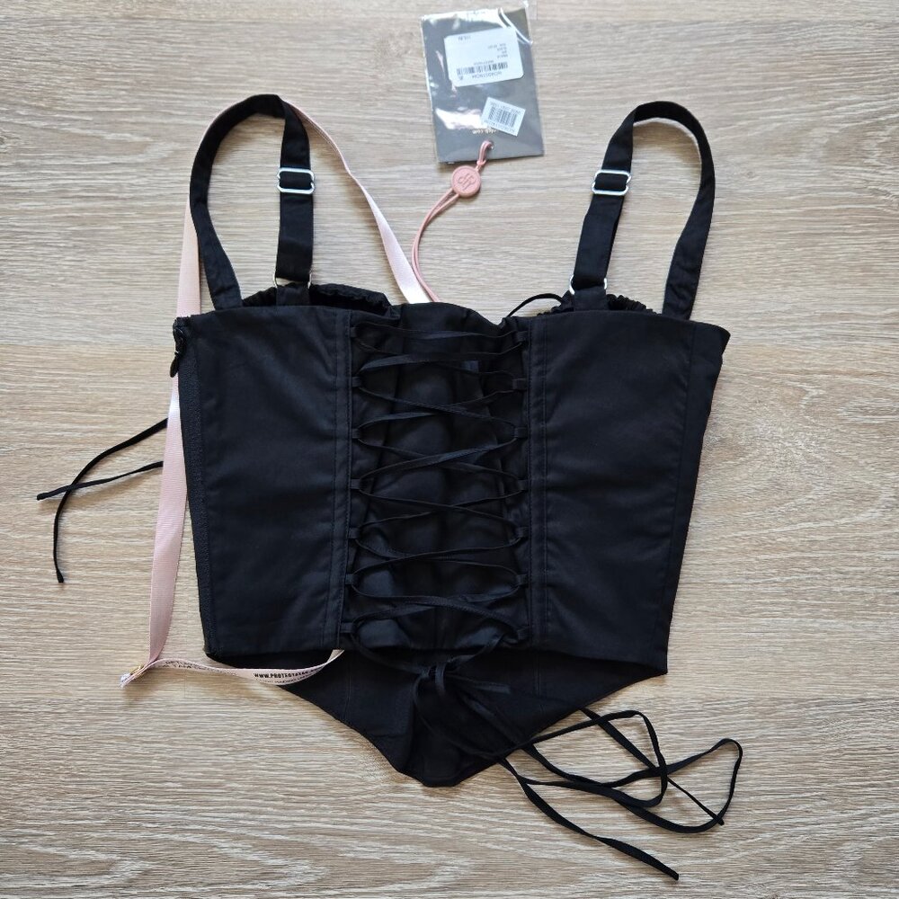HOUSE OF CB Analia Lace-Up Crop Corset Camisole Black X-Small A/C New With Tags - Picture 10 of 16